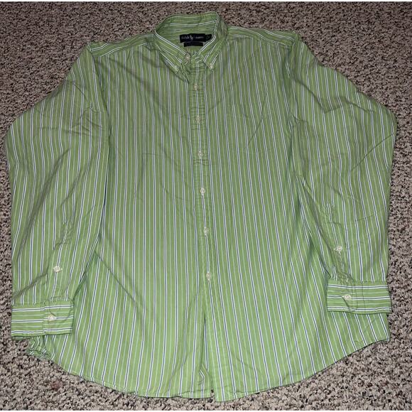 Men’s‎ Ralph Lauren Green Stripe Button Down Shirt Size XL - Picture 1 of 4